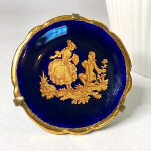 Limoges Courting Couple Miniature Cobalt Blue Gold Porcelain Plate